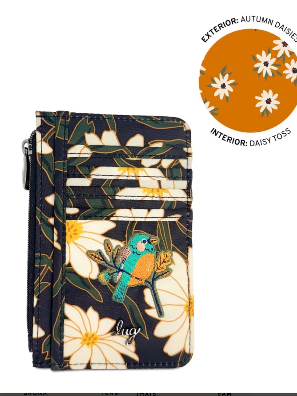 Lug Embroidered Slide RFID Wallet. Autumn Daisies. NWT